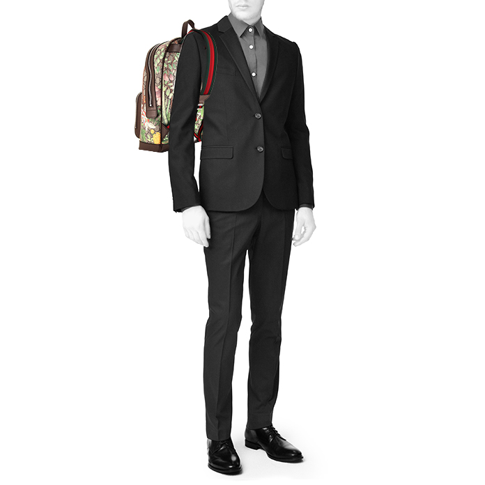 Mochila Gucci Tian en tela monogram y cuero marrón - Detail D1