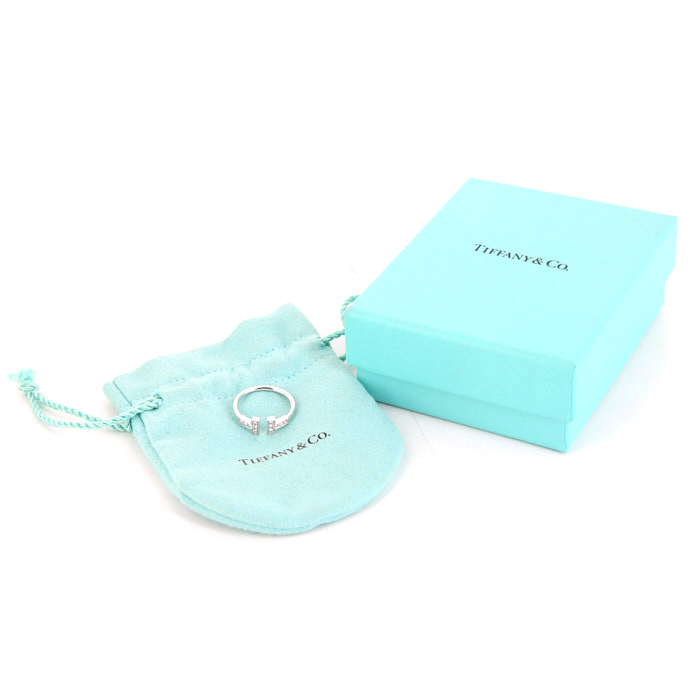 Anello aperto Tiffany & Co Smile T in oro bianco e diamanti - Detail D2