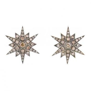 Paire de boucles d'oreilles H. Stern Stars en or noirci et diamants brun et cognac