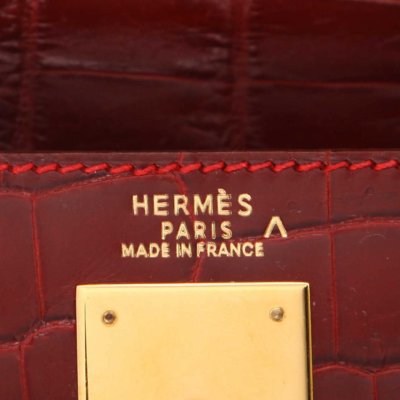 Sac Hermes Kelly 32 cm en crocodile porosus rouge - Detail D2