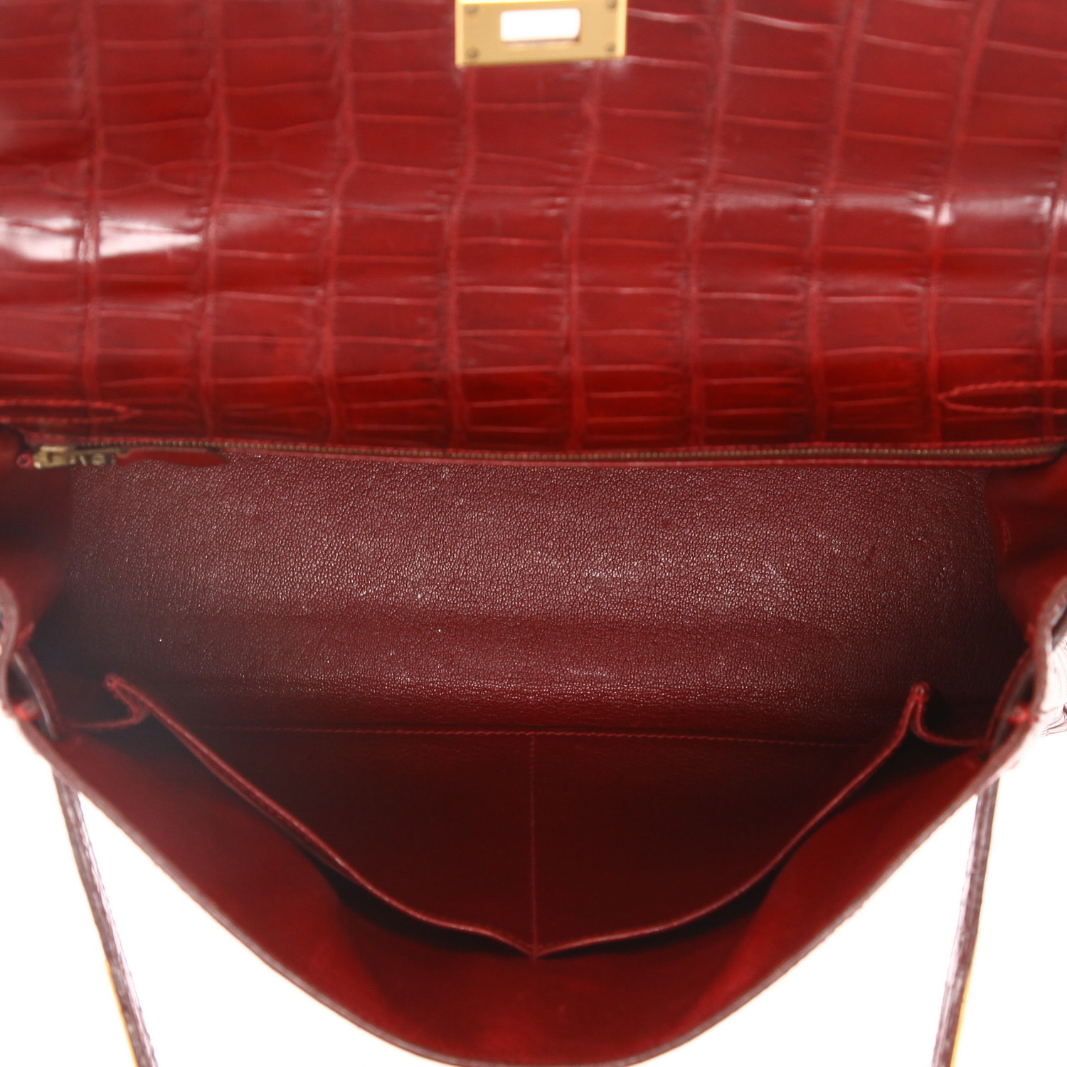Sac Hermes Kelly 32 cm en crocodile porosus rouge - Detail D3