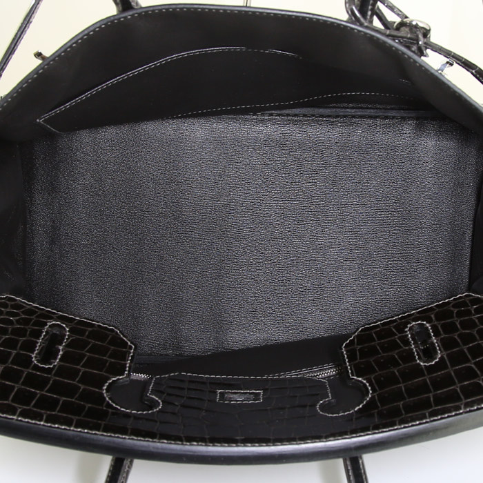 Sac à main Hermes Birkin 35 cm en crocodile porosus noir - Detail D2