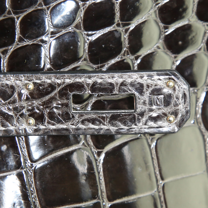 Sac à main Hermes Birkin 35 cm en crocodile porosus noir - Detail D4