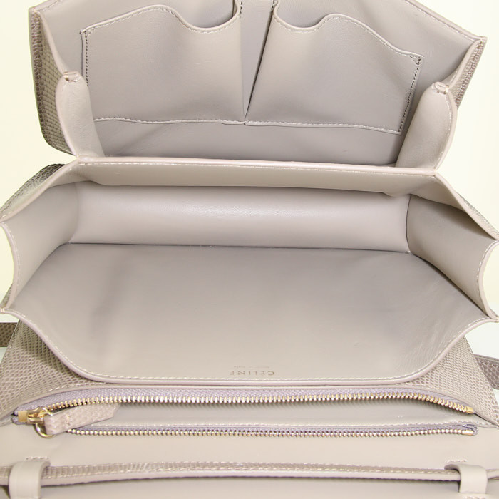 Celine Classic Box handbag in taupe lizzard - Detail D2