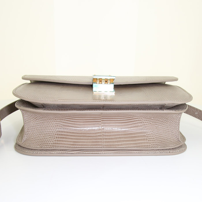 Celine Classic Box handbag in taupe lizzard - Detail D4