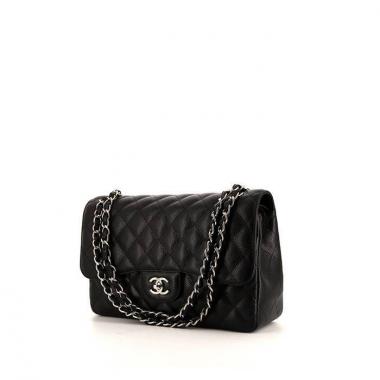 Borsa a tracolla Chanel Timeless jumbo in pelle martellata e trapuntata nera