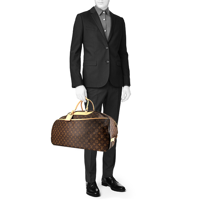 Borsa da viaggio Louis Vuitton Eole in tela monogram cerata marrone e pelle naturale - Detail D1