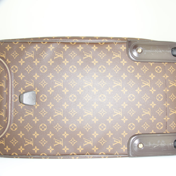 Borsa da viaggio Louis Vuitton Eole in tela monogram cerata marrone e pelle naturale - Detail D4