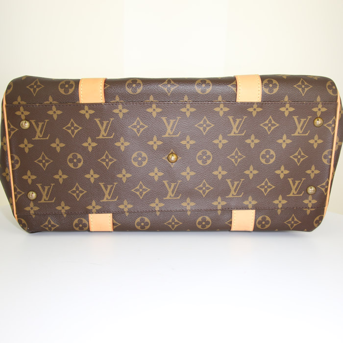 Louis Vuitton weekend bag in brown monogram canvas and natural leather - Detail D4