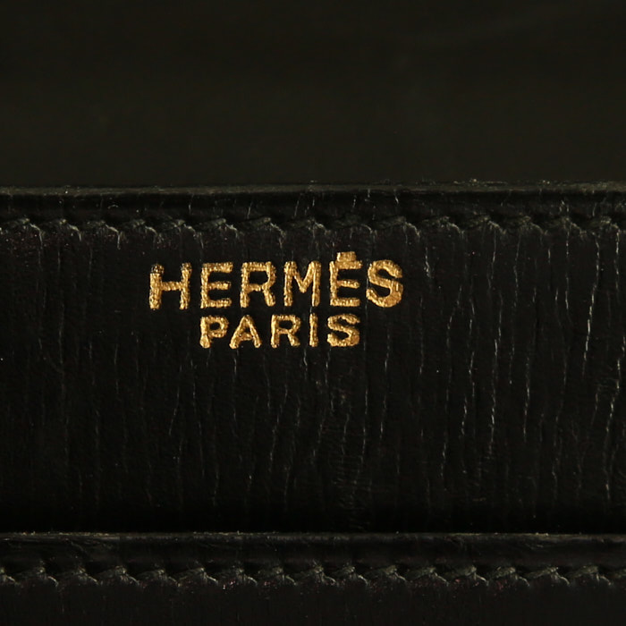 Sac du soir Hermès Boutonnière en cuir box noir - Detail D3
