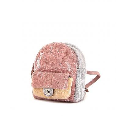Mochila Chanel Sac à dos en lentejuelas rosas, grises y amarillas