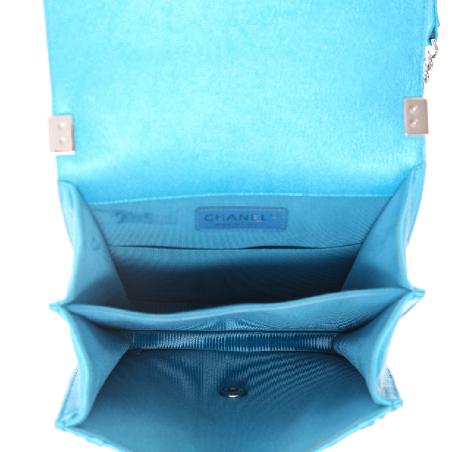 Borsa a tracolla Chanel Boy in pelle trapuntata blu - Detail D3