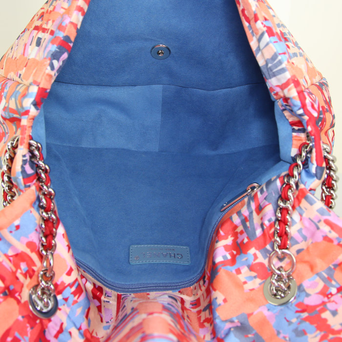 Borsa Chanel Timeless in tela multicolore rosso-arancione beige e blu - Detail D3