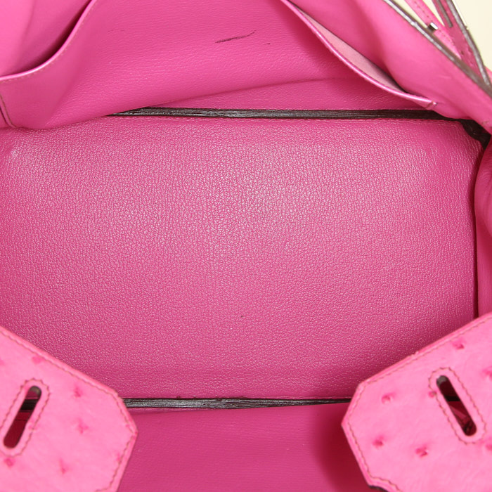 Hermes Birkin 35 cm handbag in fushia pink ostrich leather - Detail D2