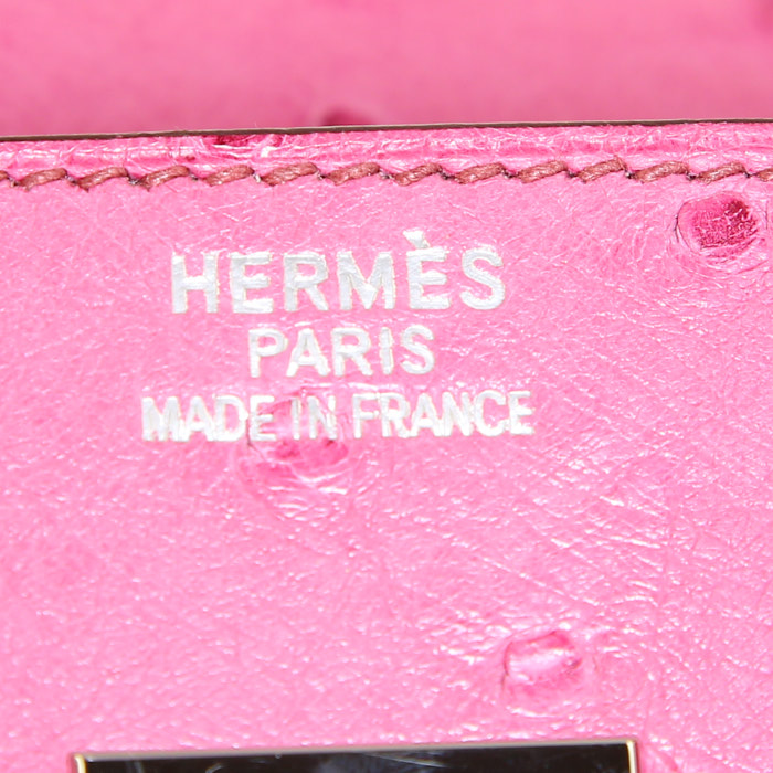 Bolso de mano Hermes Birkin 35 cm en avestruz rosa fucsia - Detail D3
