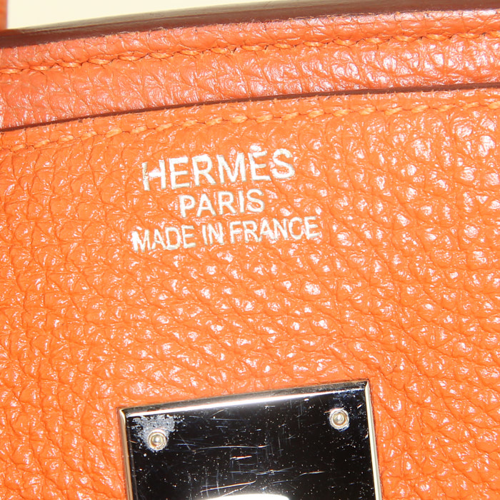 Bolso de mano Hermes Birkin 35 cm en cuero togo naranja - Detail D3