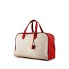 Hermes Victoria travel bag in beige coated canvas and red togo leather - 00pp thumbnail