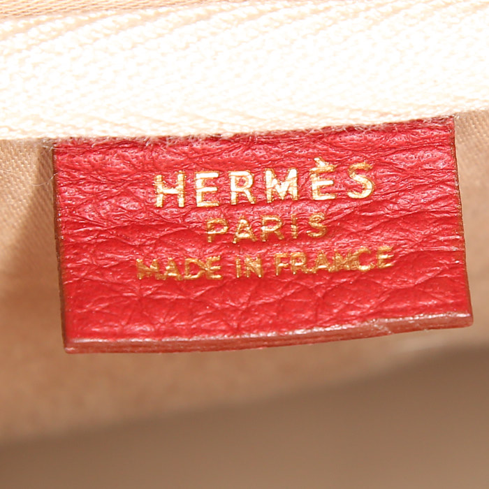Bolsa de viaje Hermes Victoria en lona revestida beige y cuero togo rojo - Detail D3