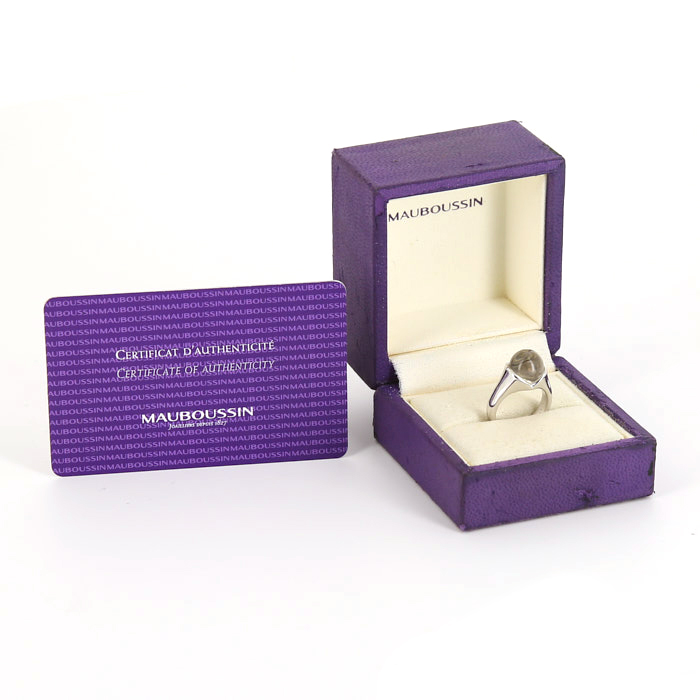 Sortija Mauboussin Transparence modelo pequeño en oro blanco,  diamante y cristal de roca - Detail D2