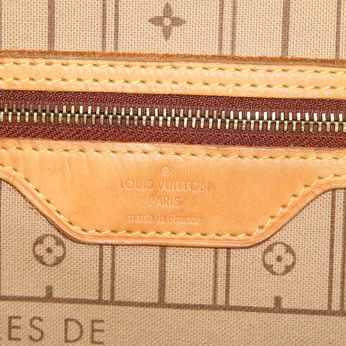 Bolso Cabás Louis Vuitton Neverfull modelo grande en lona Monogram y cuero natural - Detail D3