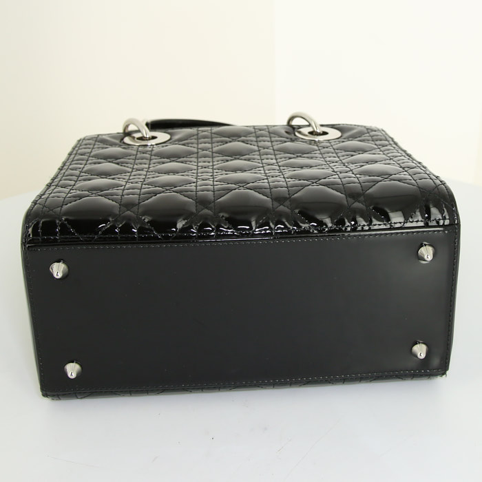 Borsa Dior Lady Dior in pelle verniciata nera - Detail D5
