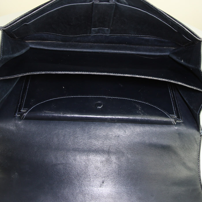 Bolso de mano Hermes Ring en cuero box azul marino - Detail D2