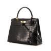 Hermes Kelly 28 cm handbag in black porosus crocodile - 00pp thumbnail