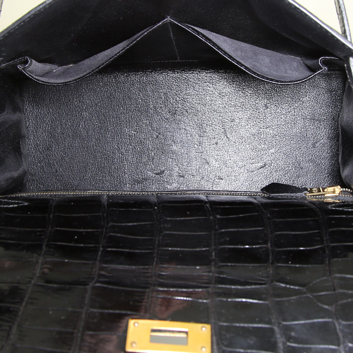 Sac à main Hermes Kelly 28 cm en crocodile porosus noir - Detail D3