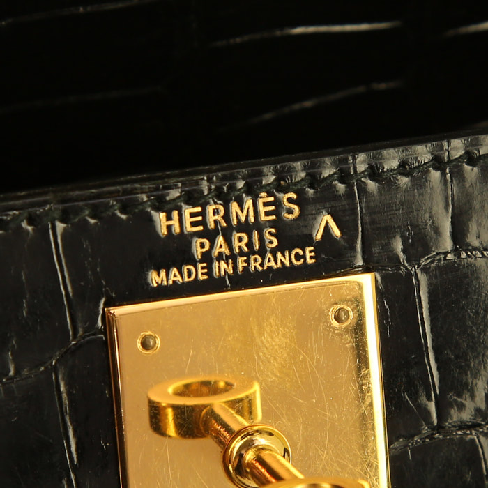 Hermes Kelly 28 cm handbag in black porosus crocodile - Detail D4