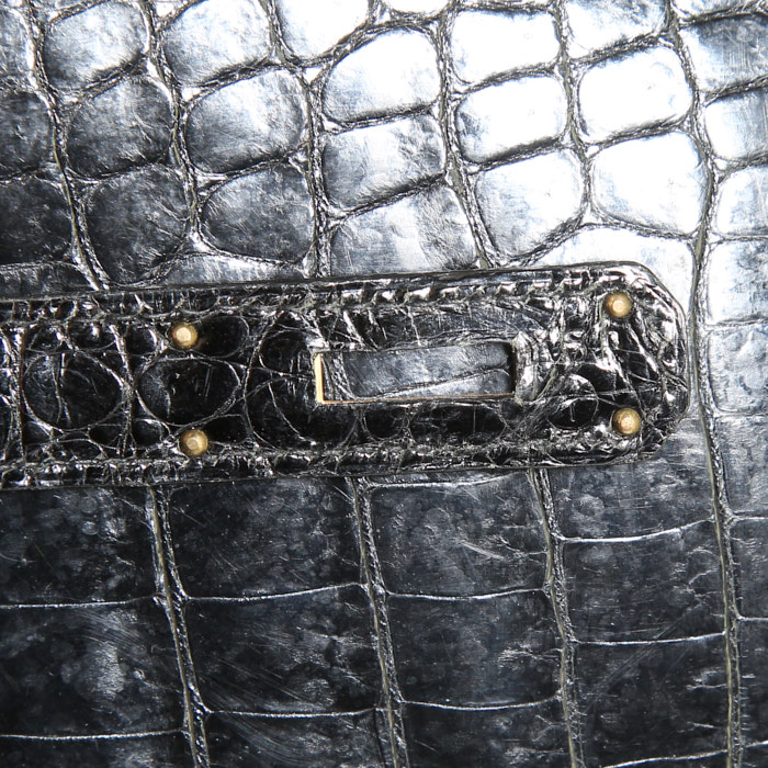Borsa Hermes Kelly 28 cm in coccodrillo marino nero - Detail D5
