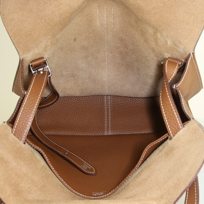 Bolso Hermès Halzan en cuero togo color oro - Detail D3