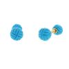 Vintage 1990's pair of cufflinks in yellow gold and turquoise - 00pp thumbnail