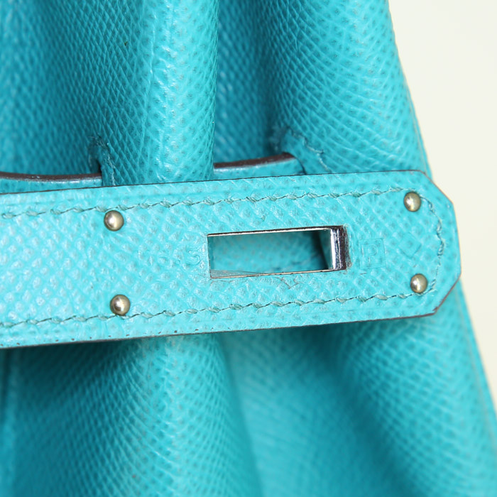 Borsa Hermes Birkin 35 cm in pelle Epsom blu Lagon - Detail D4