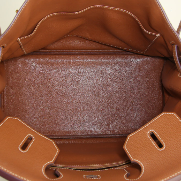 Bolso de mano Hermes Birkin 35 cm en cuero togo color oro - Detail D2