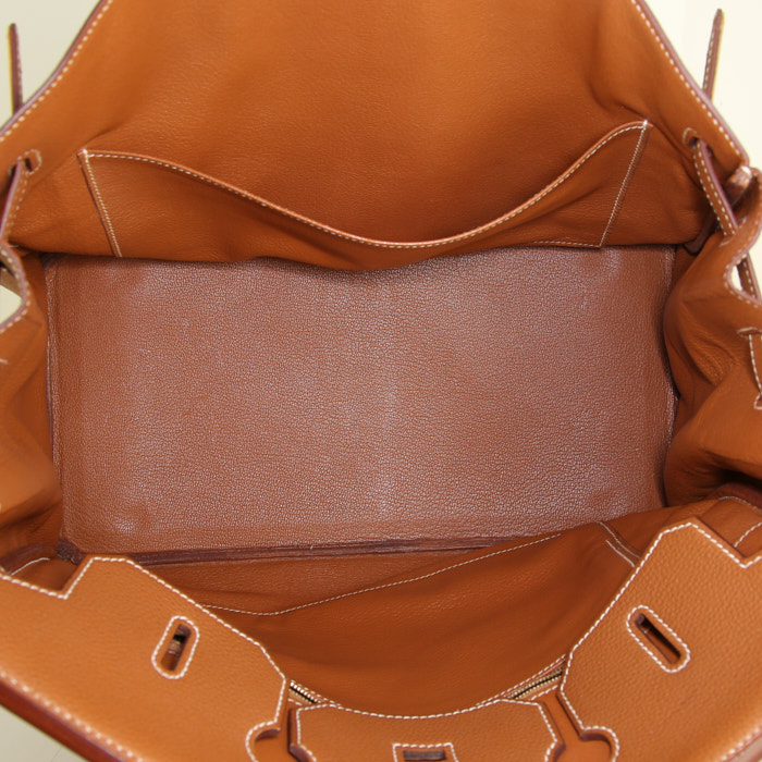 Hermes Birkin 35 cm handbag in gold togo leather - Detail D2