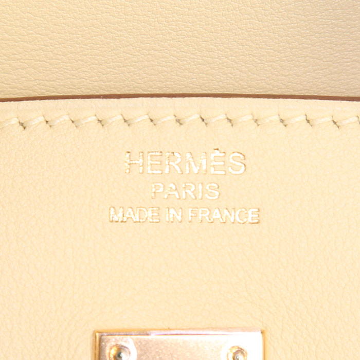 Bolso de mano Hermes Birkin 25 cm en cuero swift Jaune Poussin - Detail D4