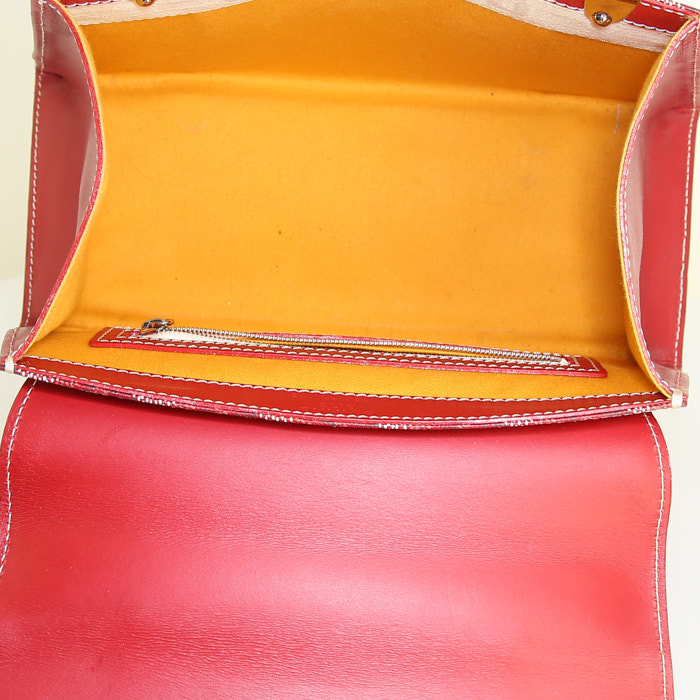 Sac à main Goyard Saigon en toile Goyardine et cuir rouge - Detail D2
