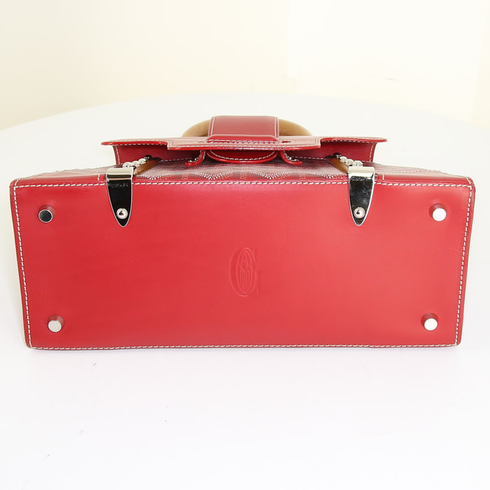 Goyard Saigon handbag in Goyard canvas and red leather - Detail D4