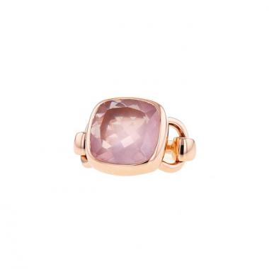 Anello semi-mobile Poiray Indrani modello grande in oro rosa e quarzo rosa
