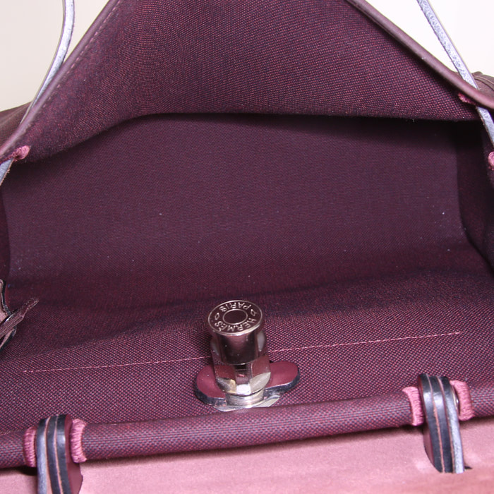 Hermes Herbag bag in purple leather and purple canvas - Detail D2