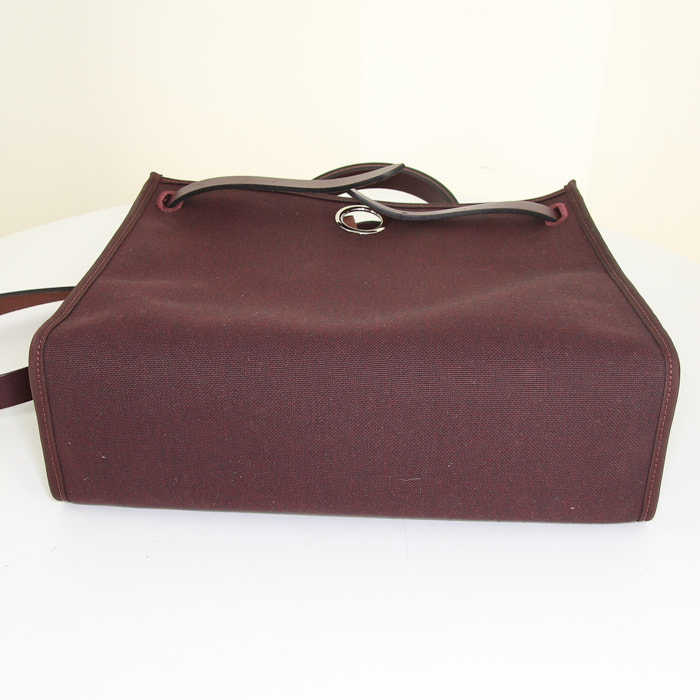 Hermes Herbag bag in purple leather and purple canvas - Detail D4