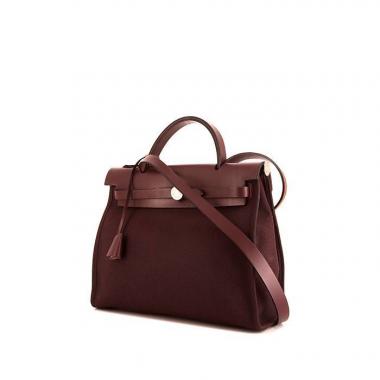 Sac Hermes Herbag en cuir prune et toile prune