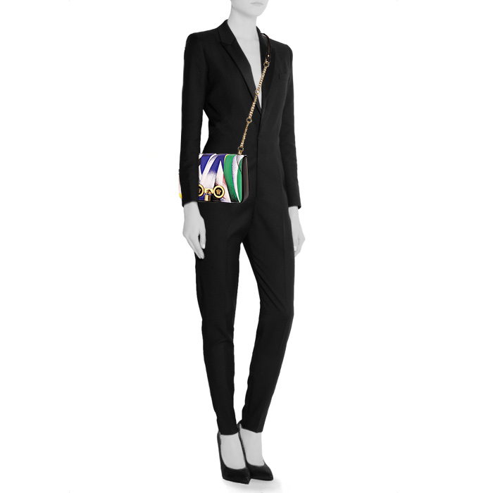 Versace Icone shoulder bag in white, blue, green and red leather and black leather - Detail D1
