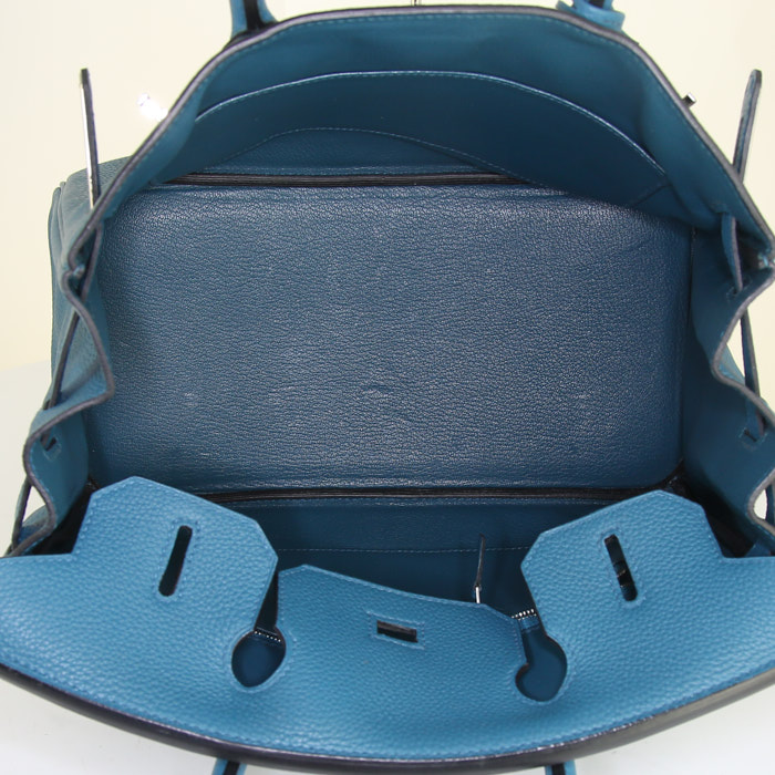 Bolso de mano Hermes Birkin 30 cm en cuero togo azul Cobalt - Detail D2