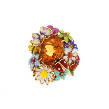 Dior Diorette large model ring in yellow gold,  enamel and sapphires