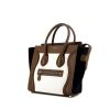 Celine Luggage Micro handbag in white and brown leather and dark blue suede - 00pp thumbnail