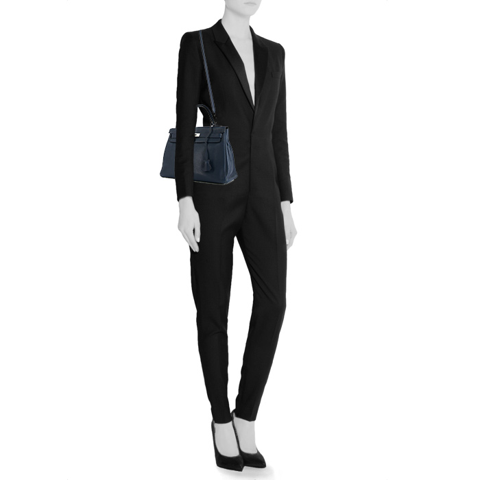 Sac à main Hermes Kelly 32 cm en cuir togo bleu indigo - Detail D2
