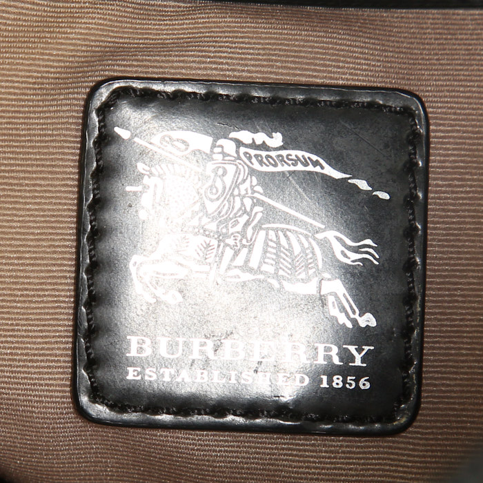 Burberry shopping bag in beige Haymarket canvas and black leather - Detail D3