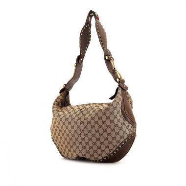 Sac bandoulière Gucci Pelham en toile monogram grise et cuir marron