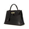 Hermes Kelly 32 cm handbag in black crocodile - 00pp thumbnail